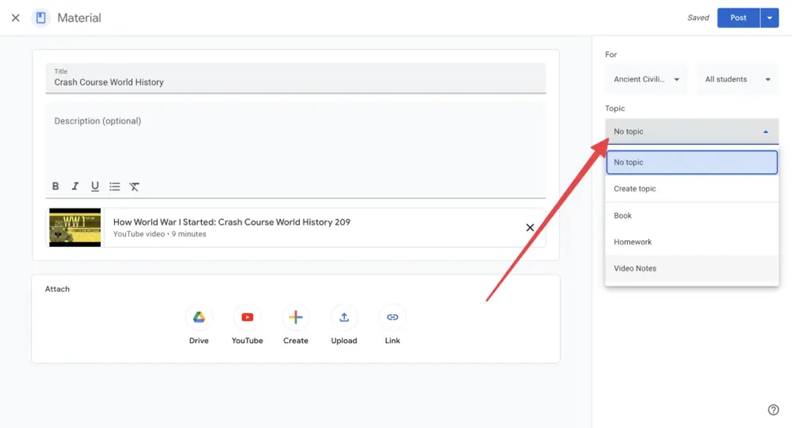 Topics in Google Classroom