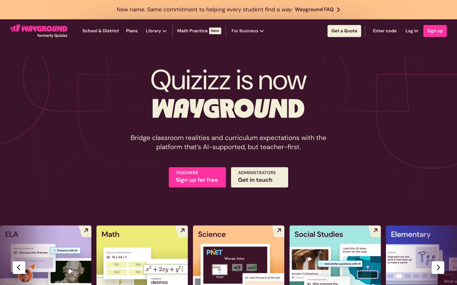 Quizizz homepage hero section