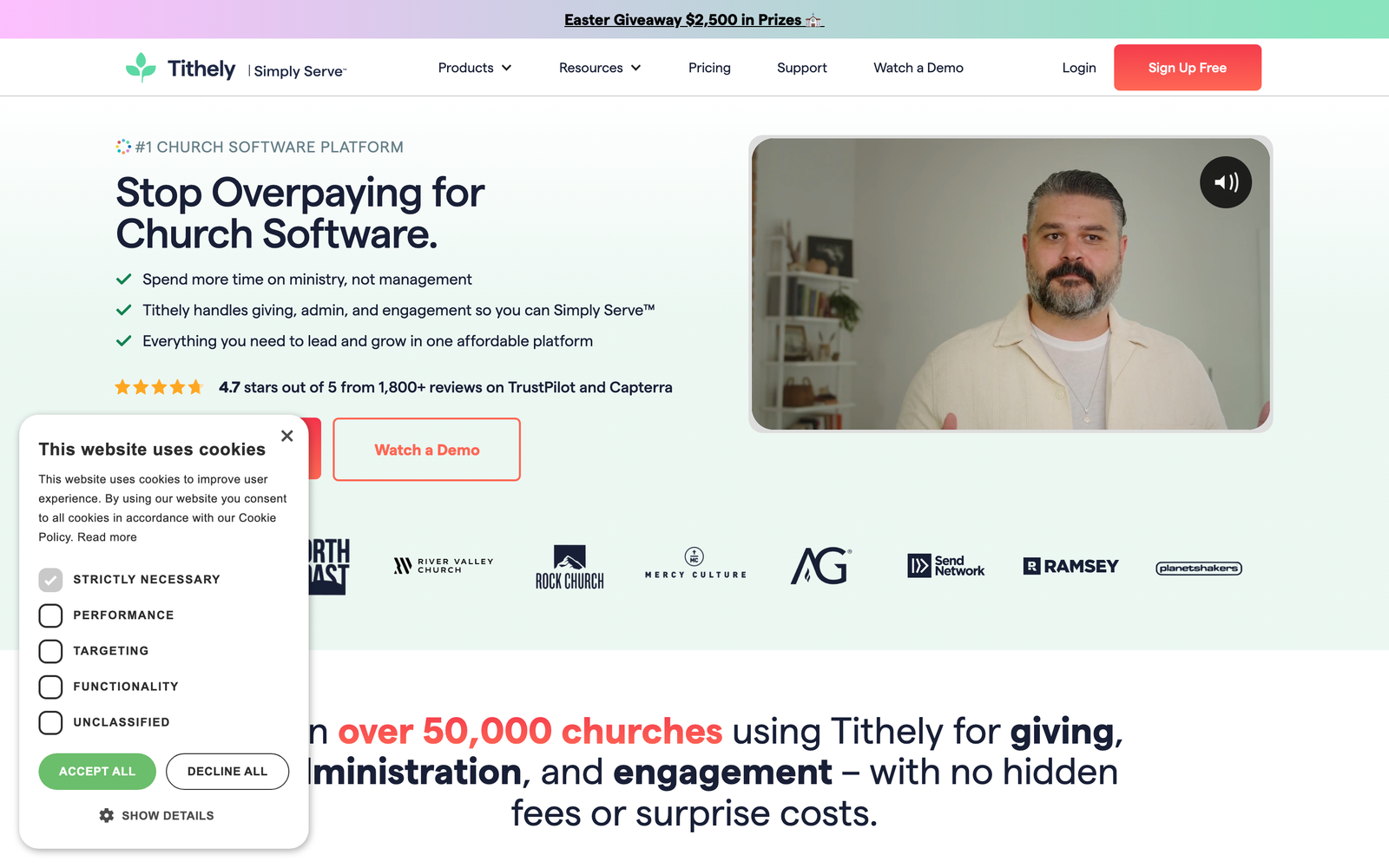 Tithe.ly homepage hero section