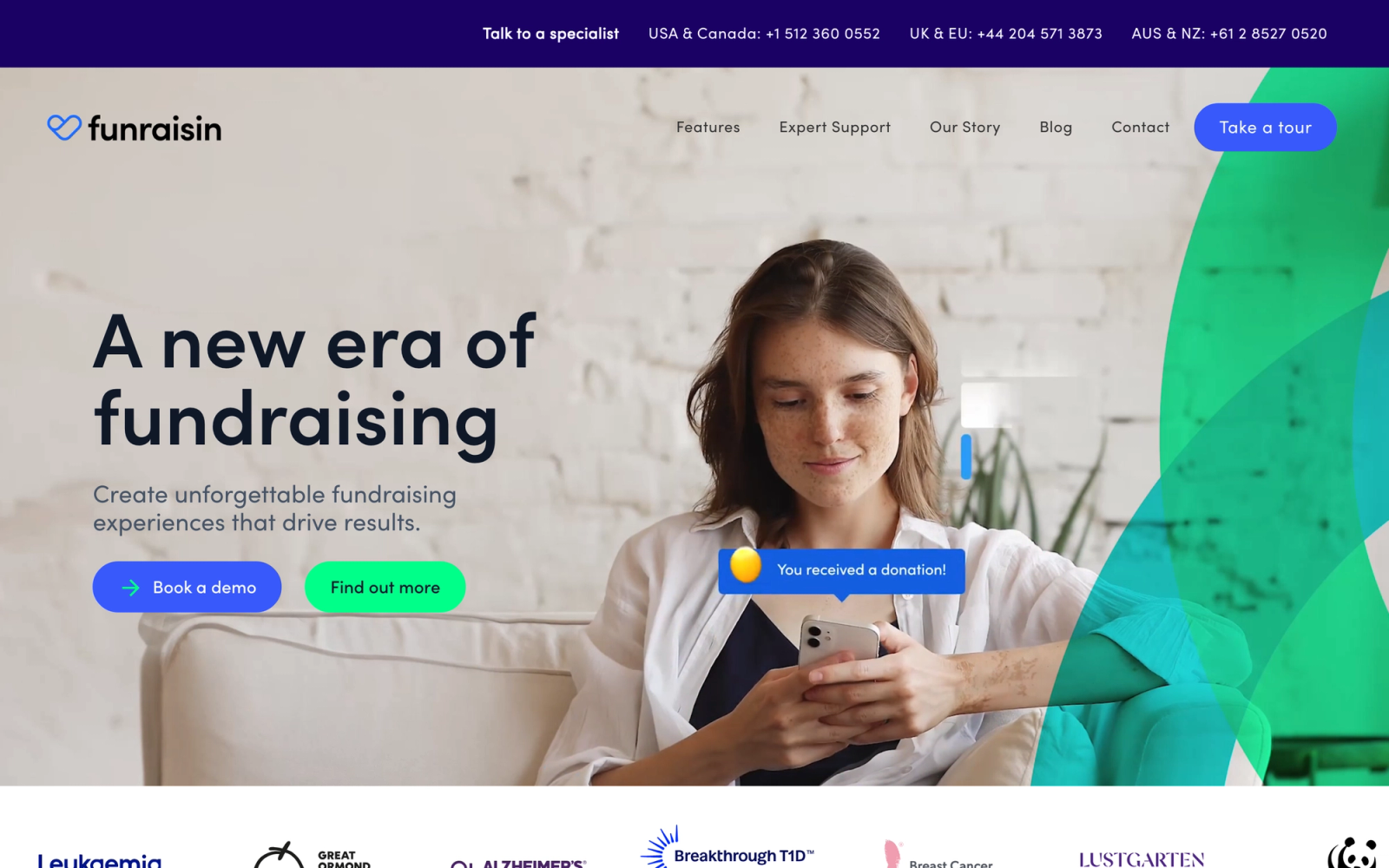 Funraisin homepage hero section