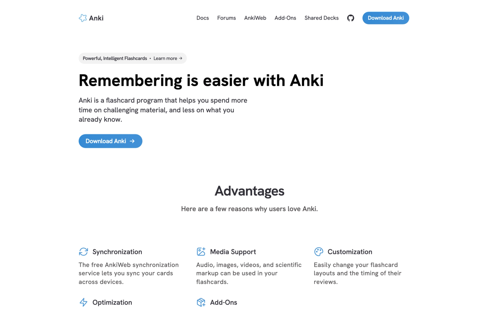 Anki homepage hero section