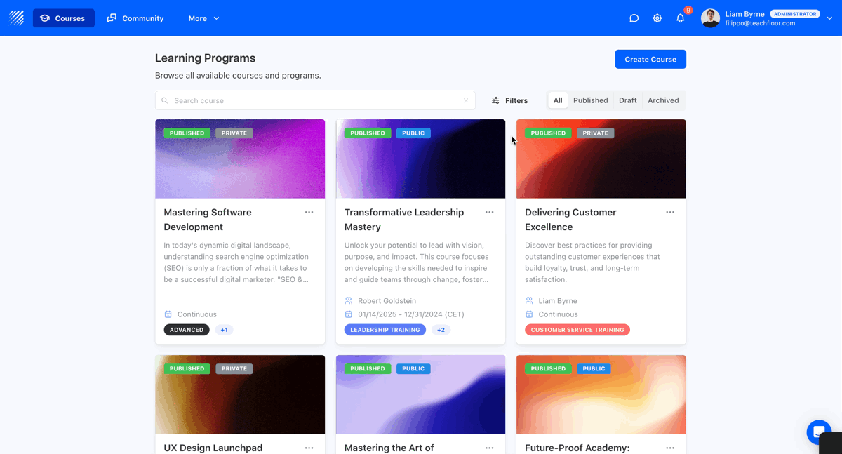 New Course Tags: Search, Filter, and Organize