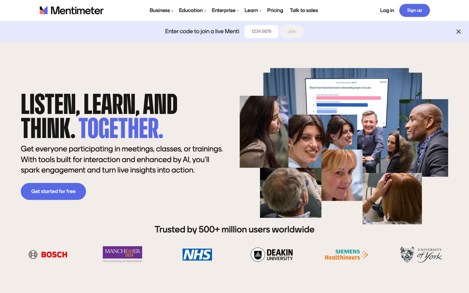 Mentimeter homepage