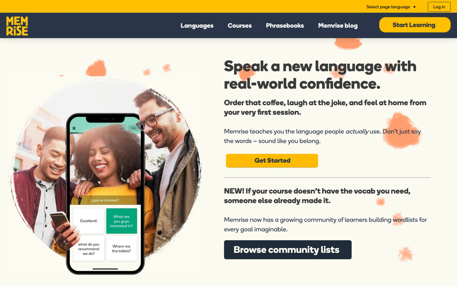 Memrise homepage hero section