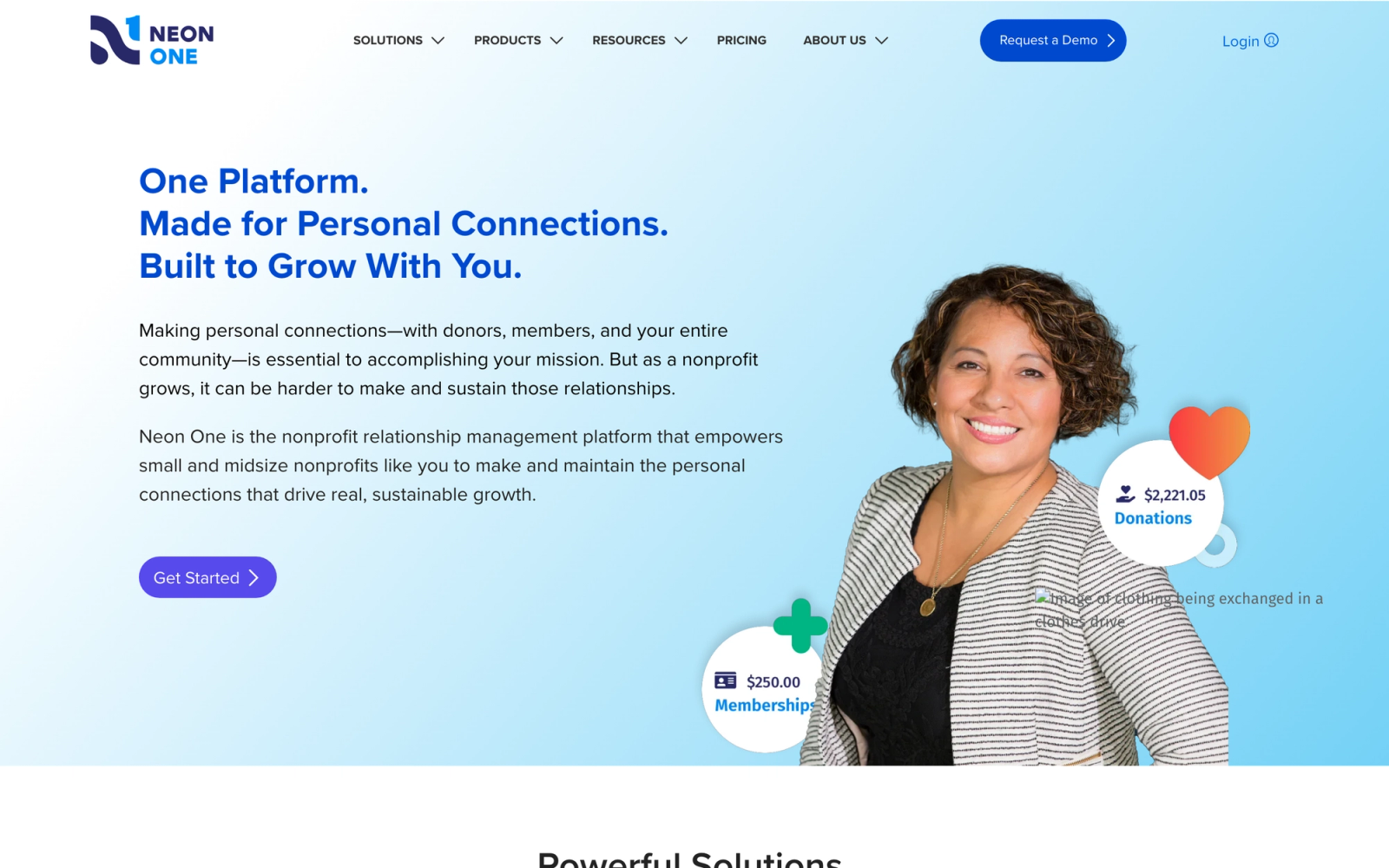 Neon CRM homepage hero section
