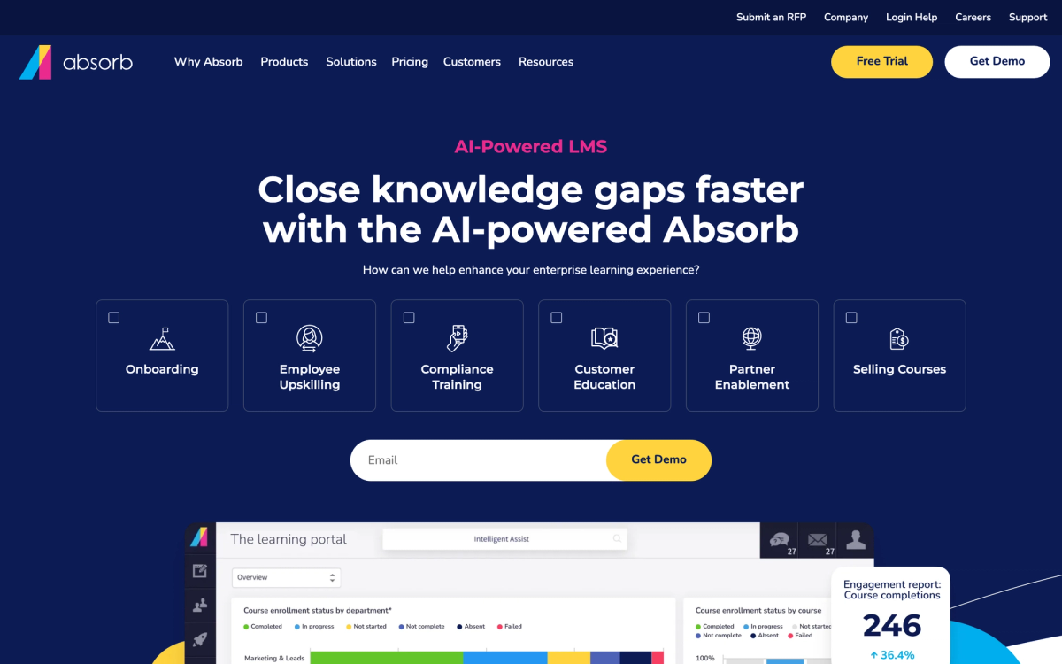 Absorb LMS homepage hero section