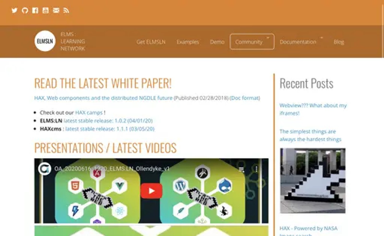Image shows ELMSLN's Open Source LMS home page