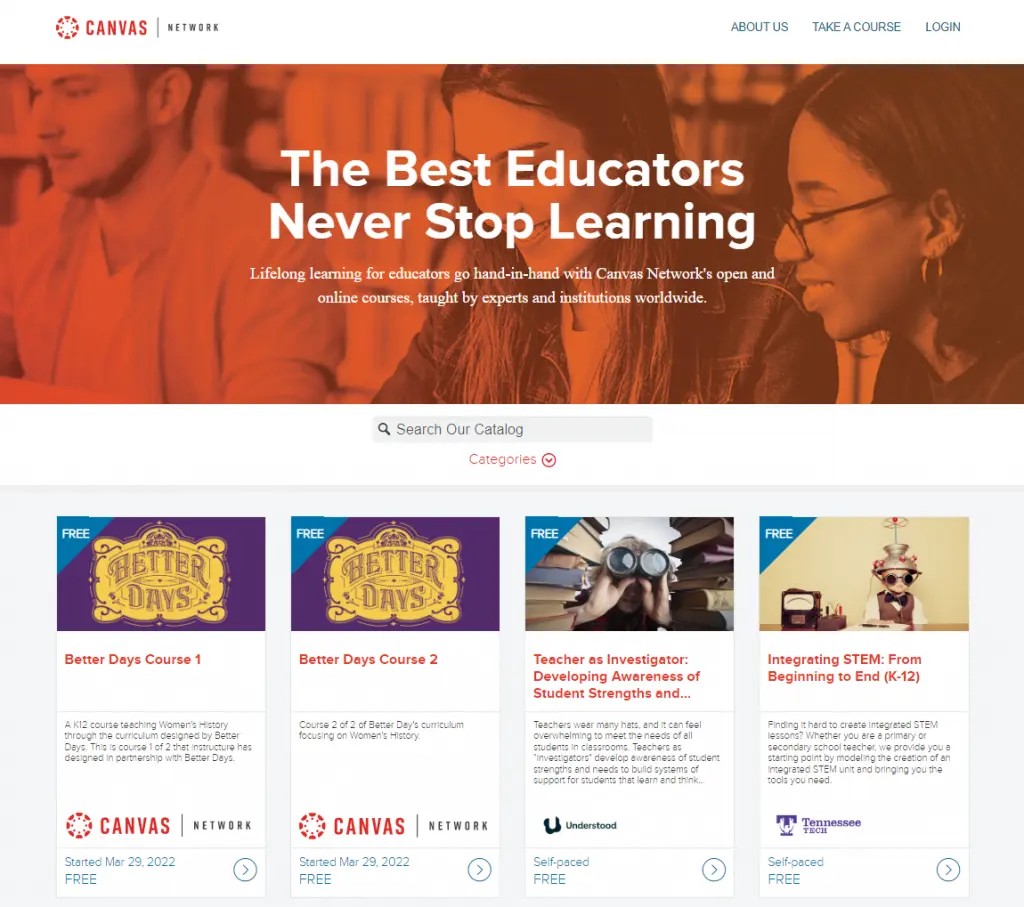 Canvas LMS learning management system landing page