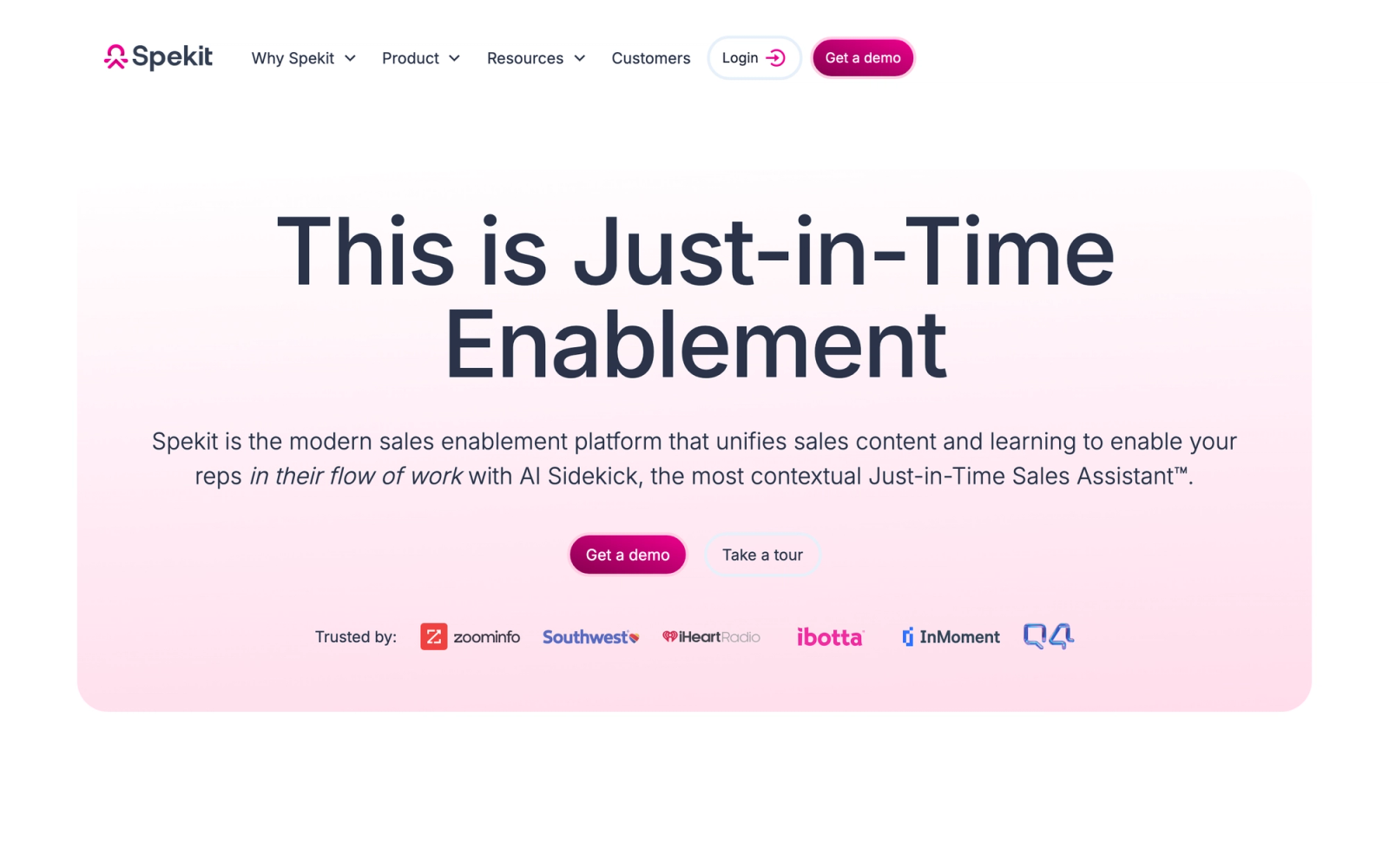Spekit homepage hero section