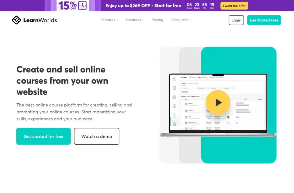 LearnWorlds course creation platform homepage