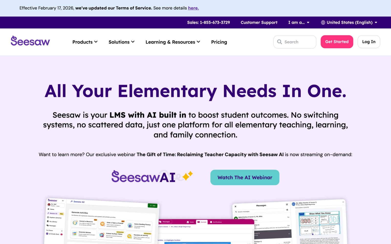 Seesaw homepage hero section