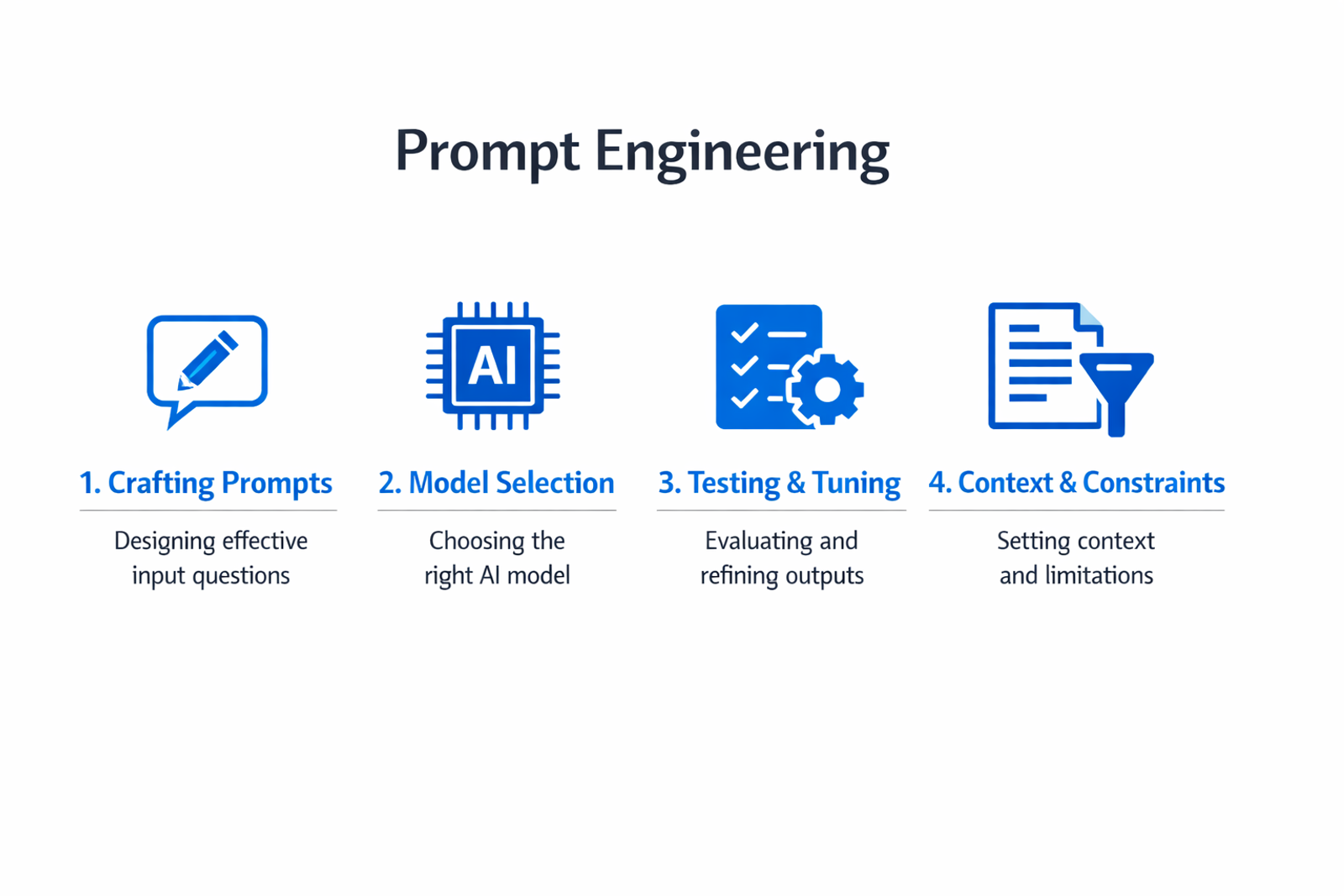 Infographic showing the key components and process of prompt engineering