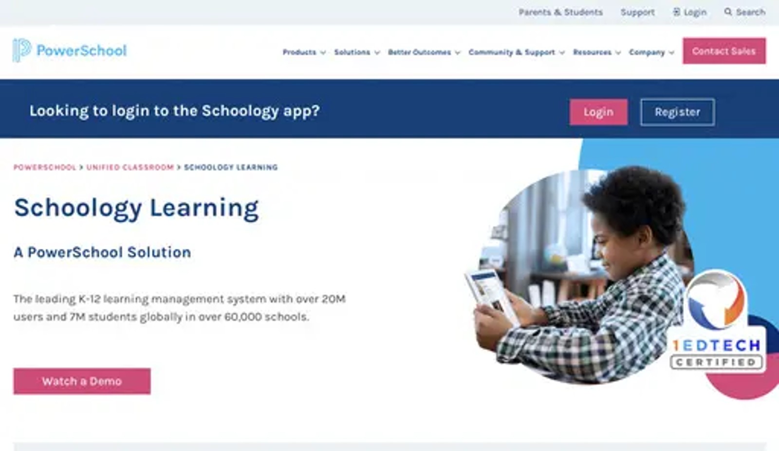 Image shows Schoology's Open Source LMS home page