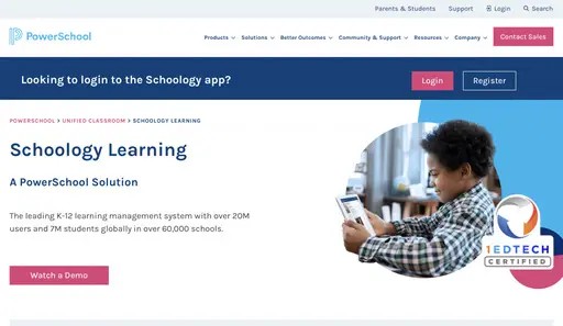 Image shows Schoology's Open Source LMS home page