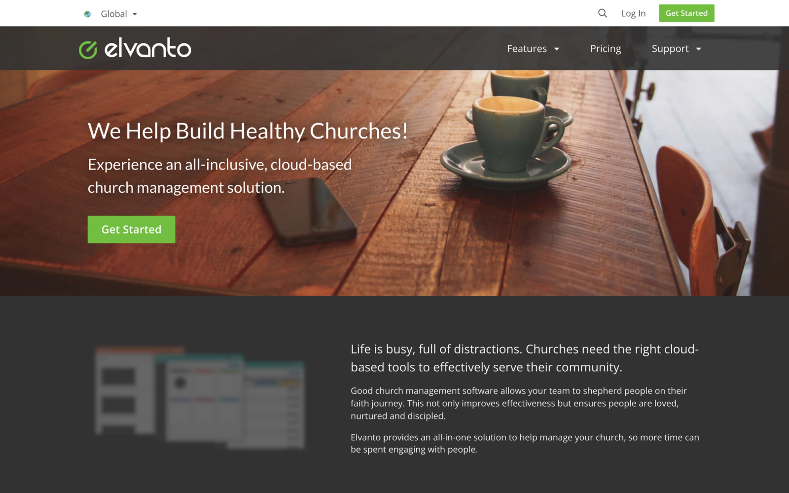 Elvanto homepage hero section