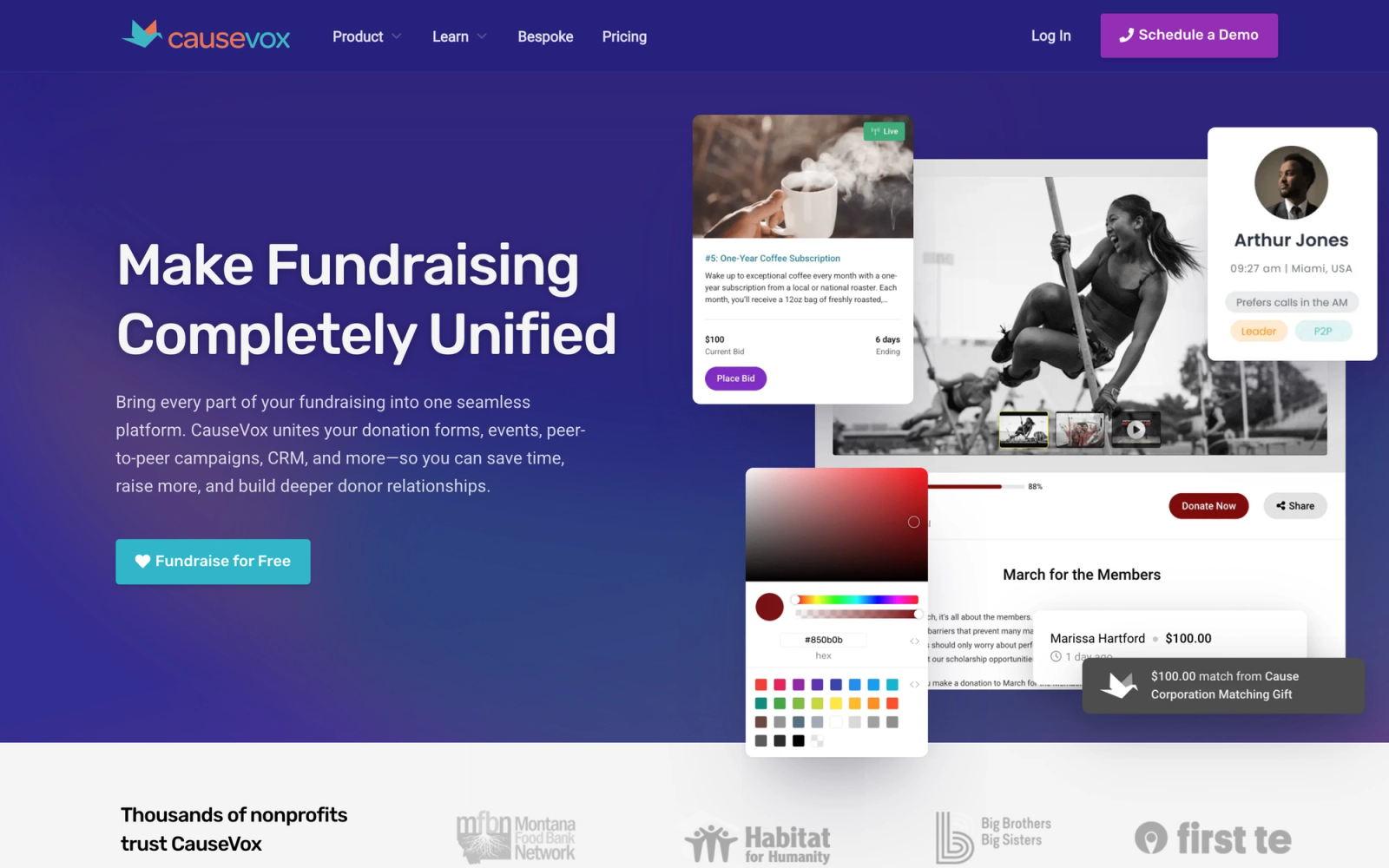 CauseVox homepage hero section