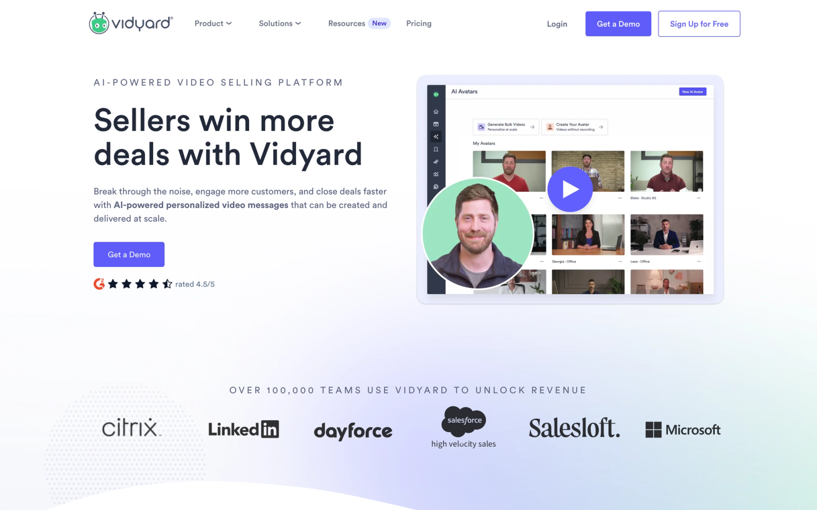 Vidyard homepage hero section