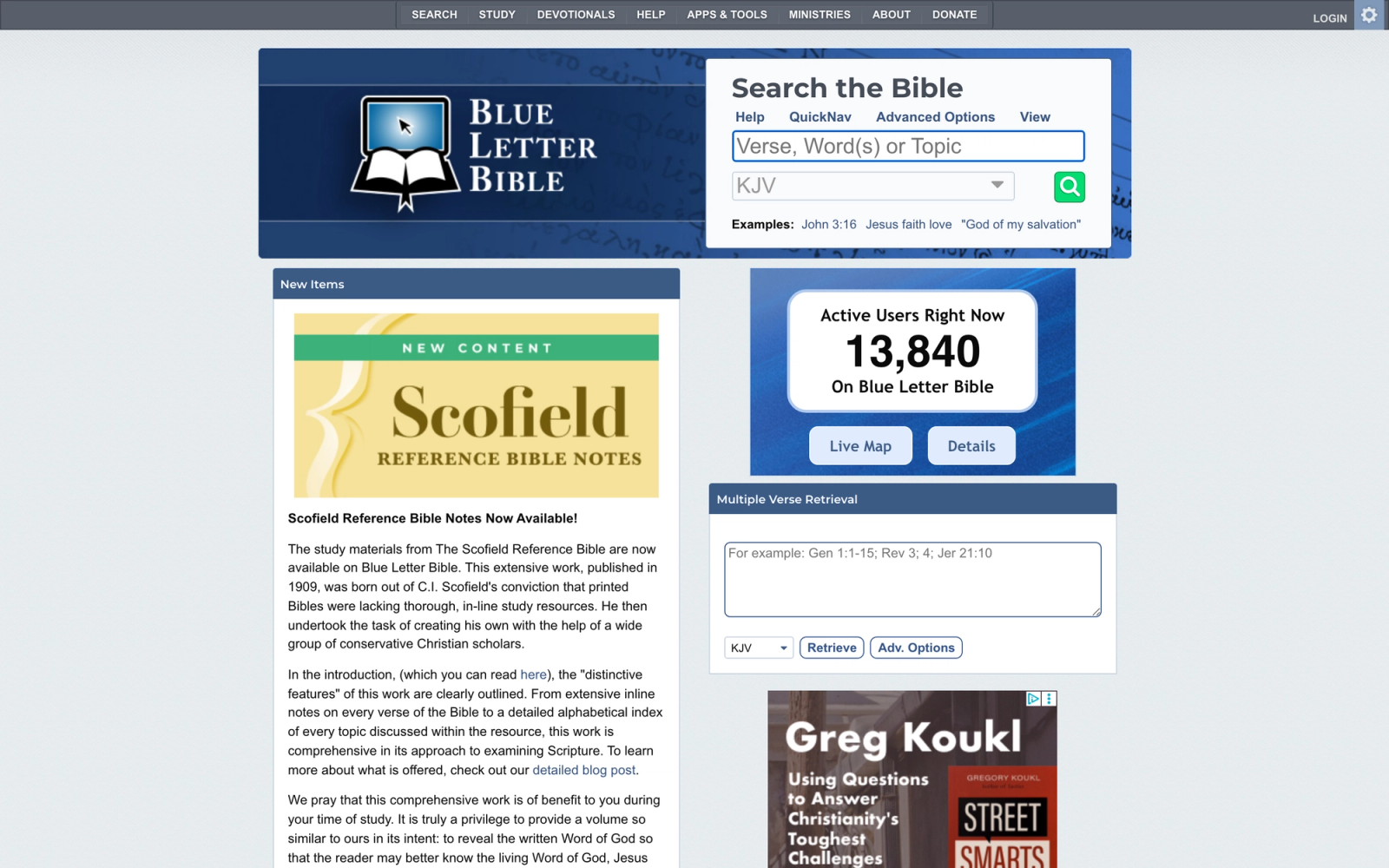 Blue Letter Bible homepage hero section
