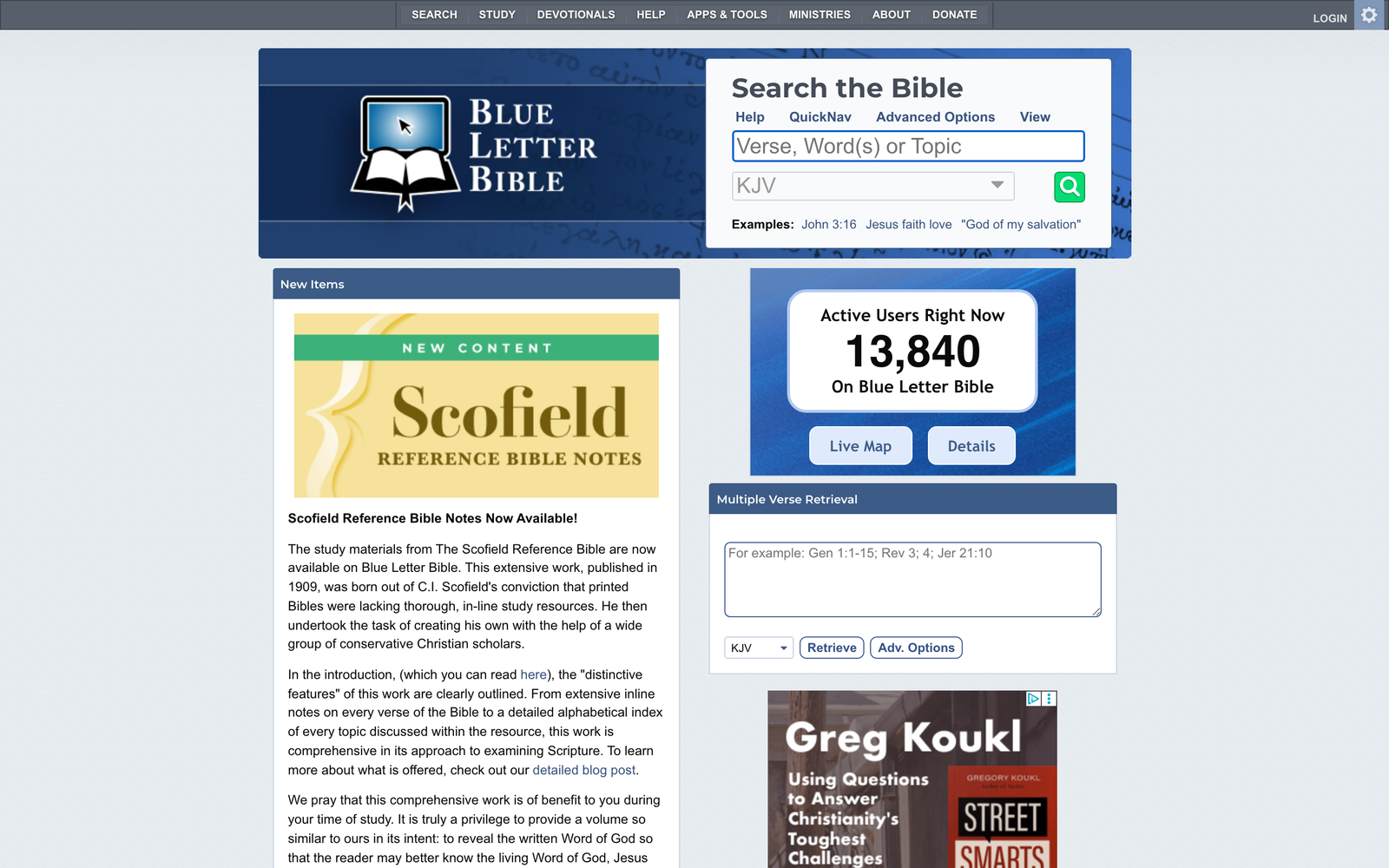 Blue Letter Bible homepage hero section