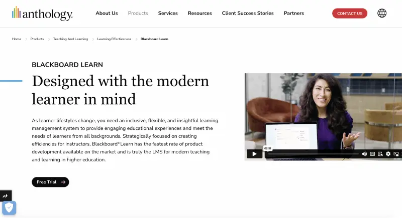 Blackboard Learn course management dashboard for higher education