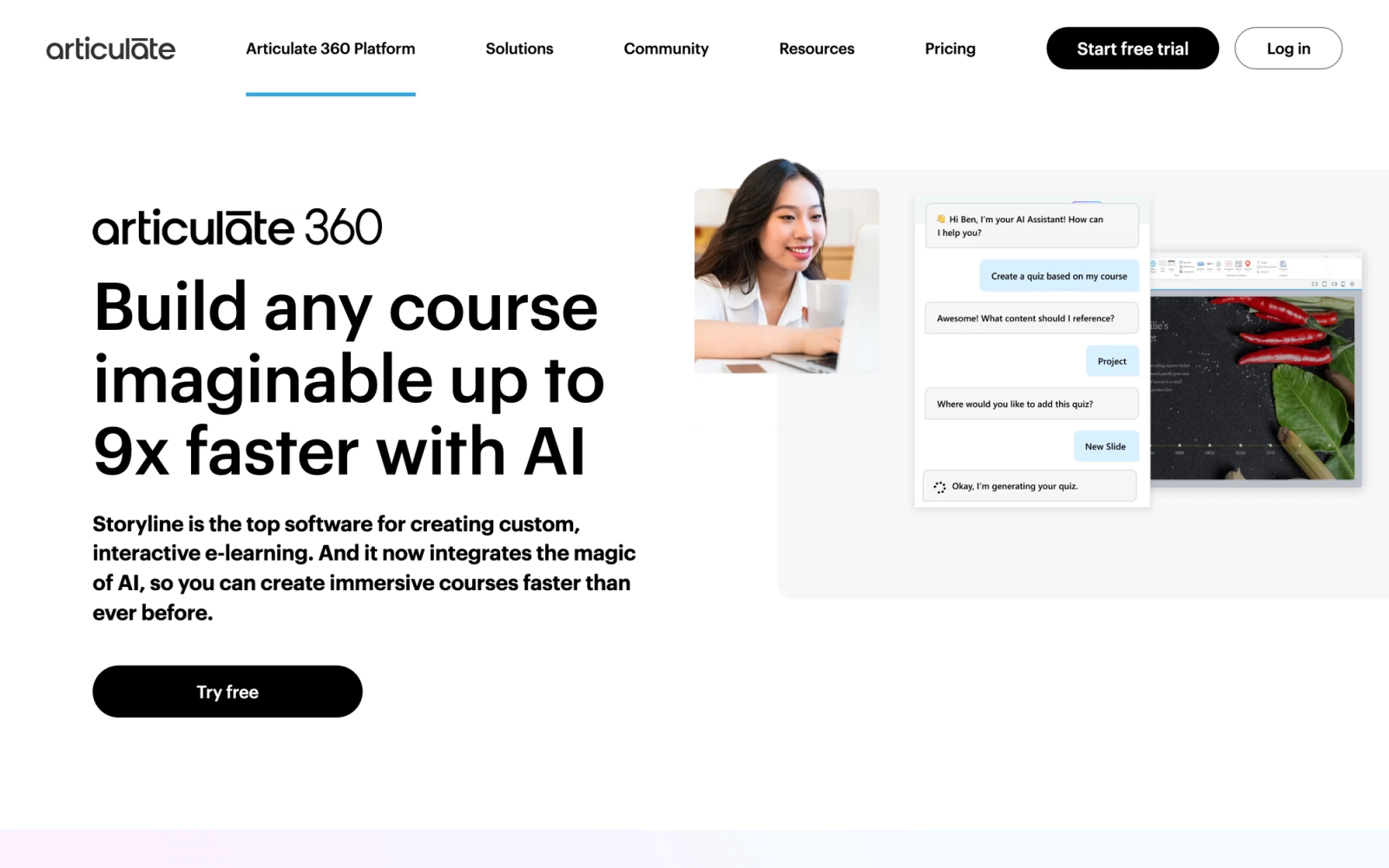 Articulate Storyline 360 homepage hero section