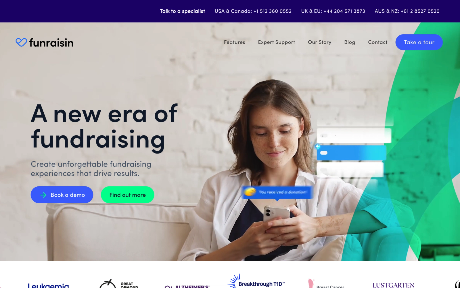 Funraisin homepage hero section