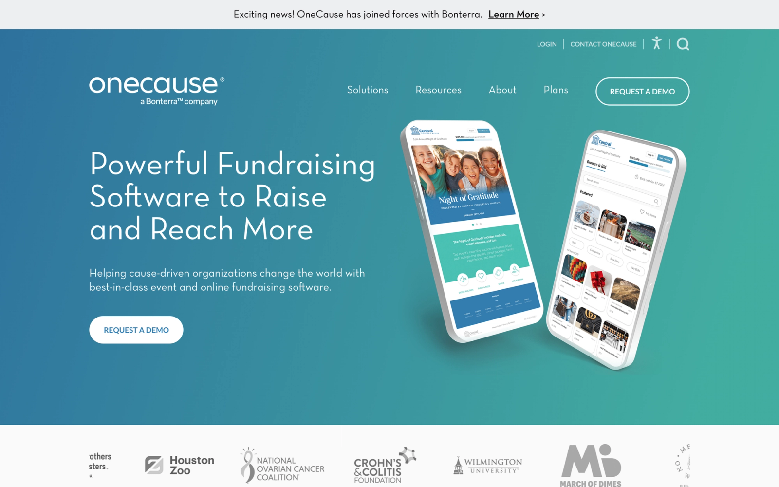 OneCause homepage hero section