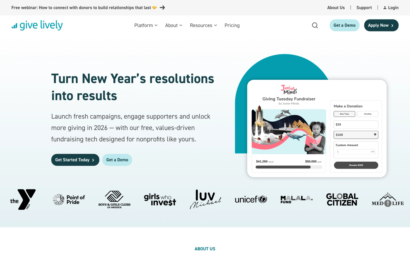 GiveLively homepage hero section