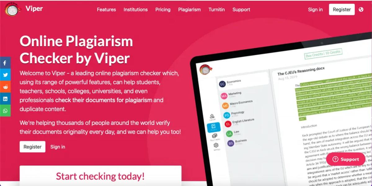 Viper is the best online plagiarism checker for people who don't want to pay for Turnitin