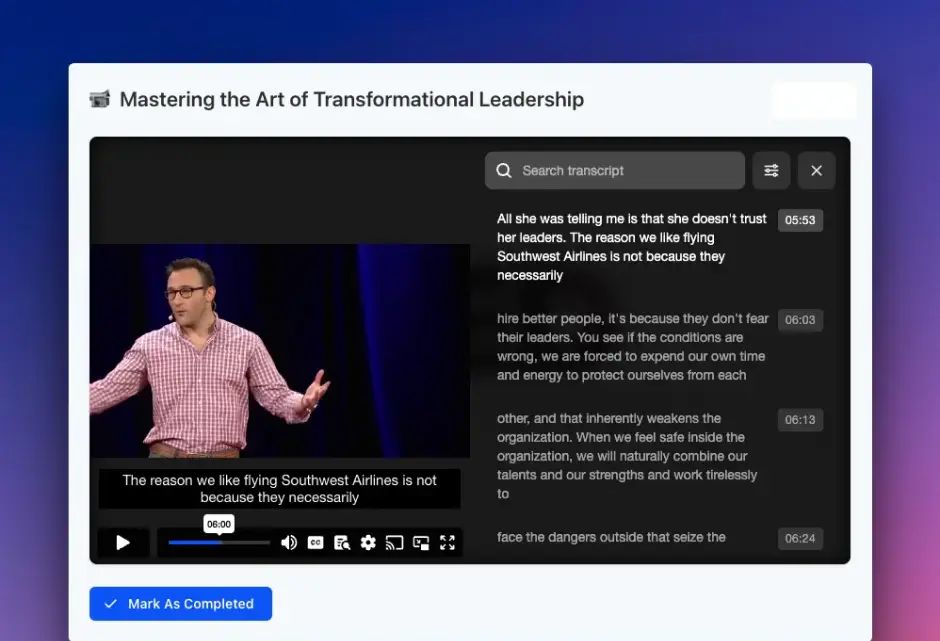 New Video Options: Transcript, Subtitles and Playback Speed