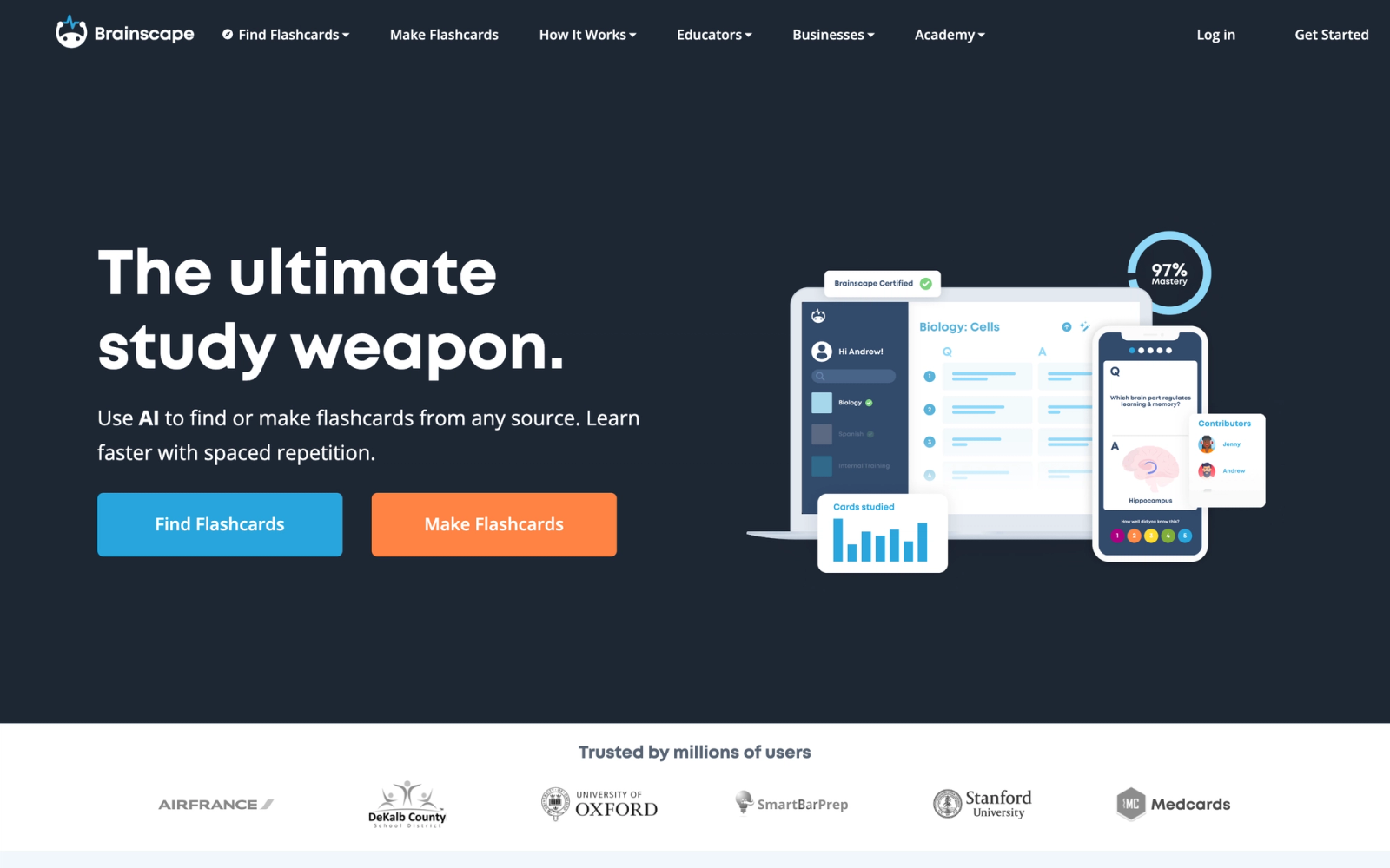 Brainscape homepage hero section