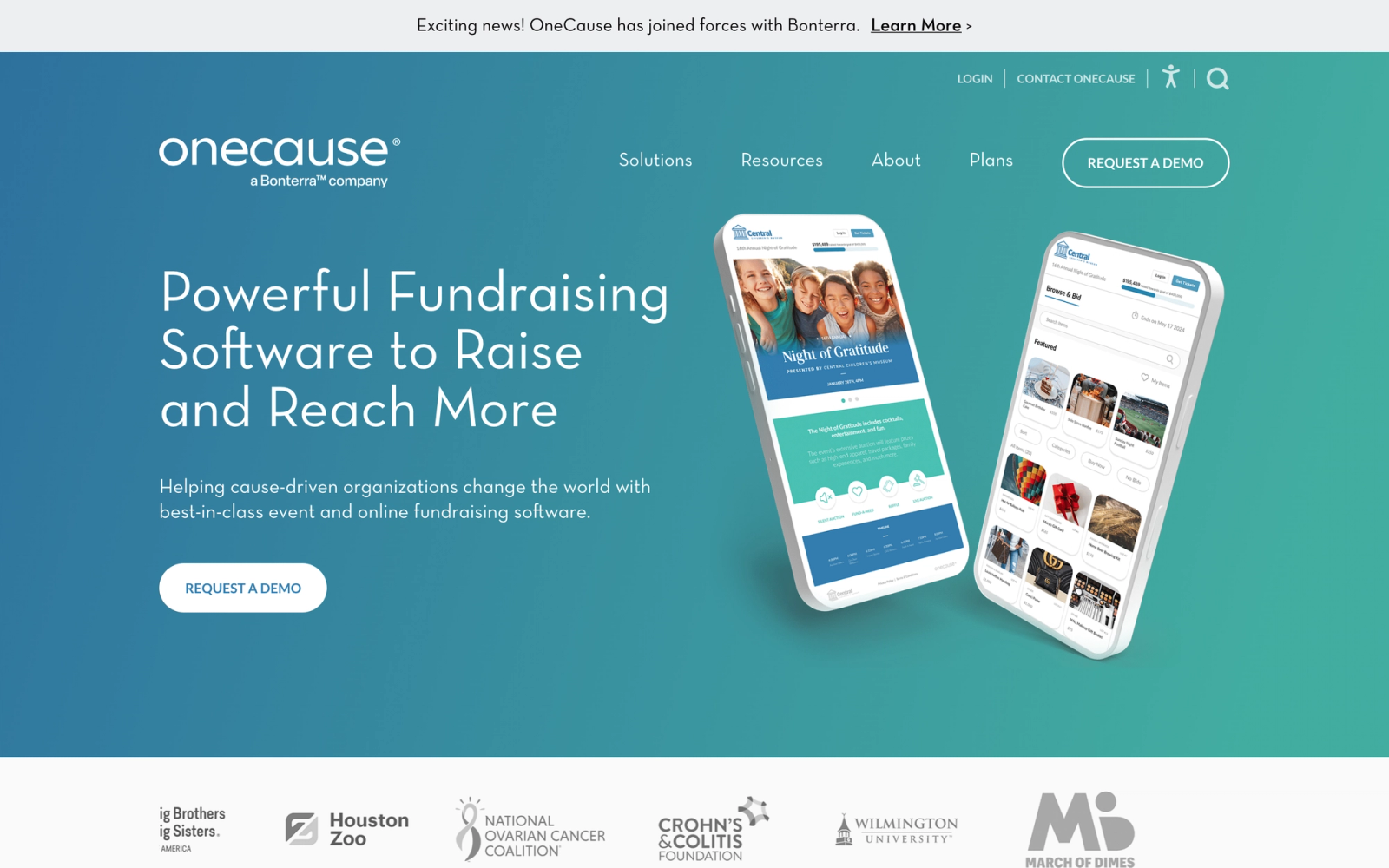OneCause homepage hero section
