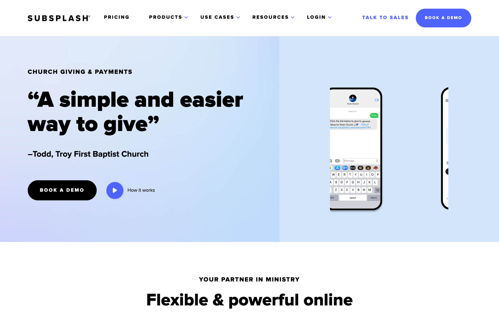 Subsplash Giving homepage hero section