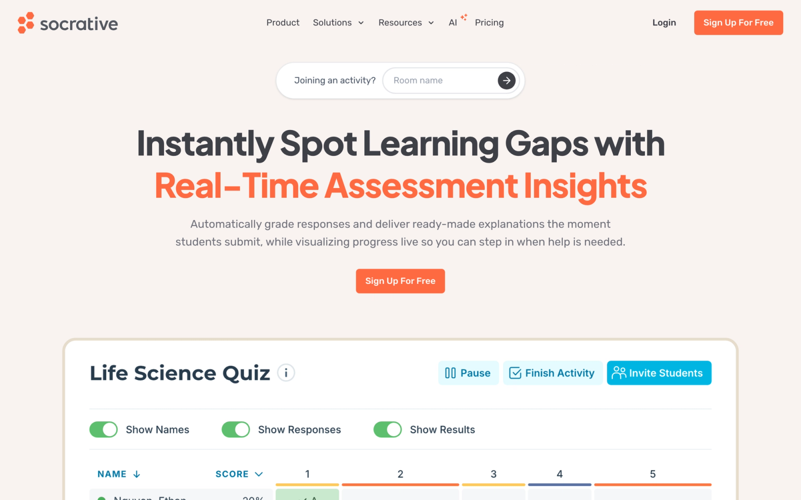Socrative homepage hero section