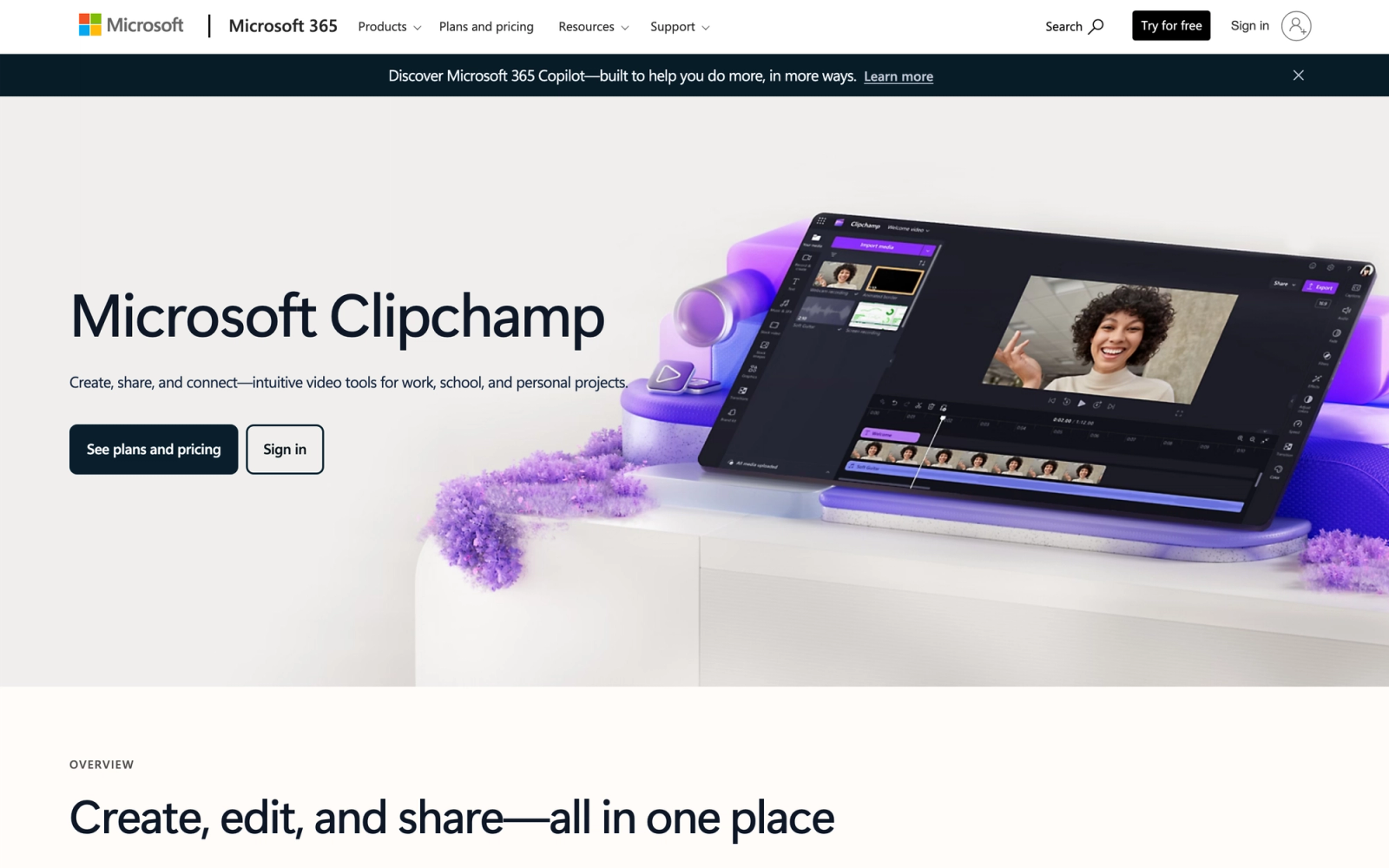 Microsoft Stream homepage hero section