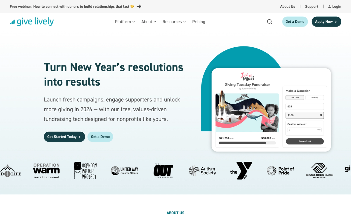 GiveLively homepage hero section