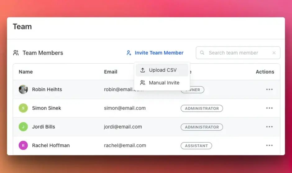 Team Members Bulk Invitations via CSV