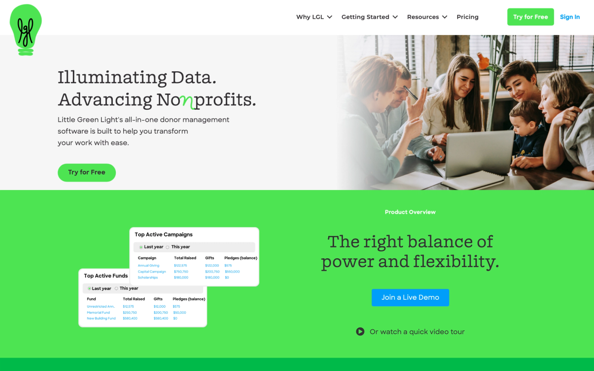 Little Green Light homepage hero section
