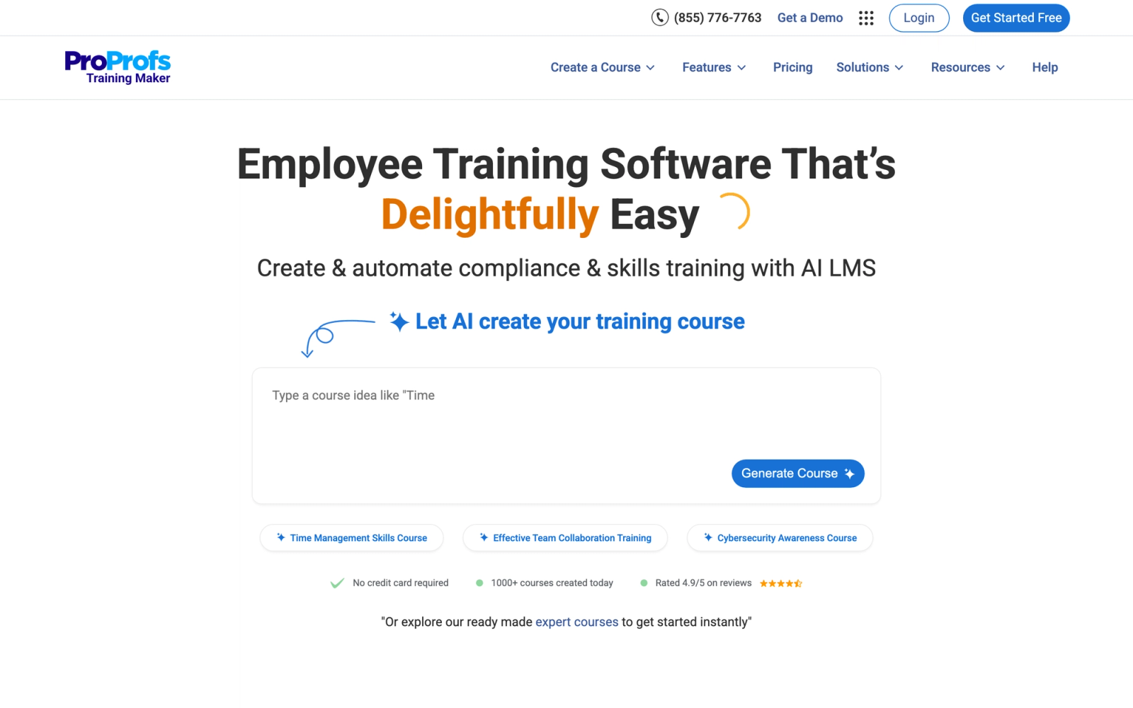 ProProfs Training Maker homepage hero section