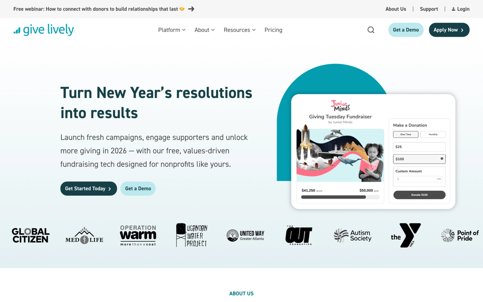 GiveLively homepage hero section
