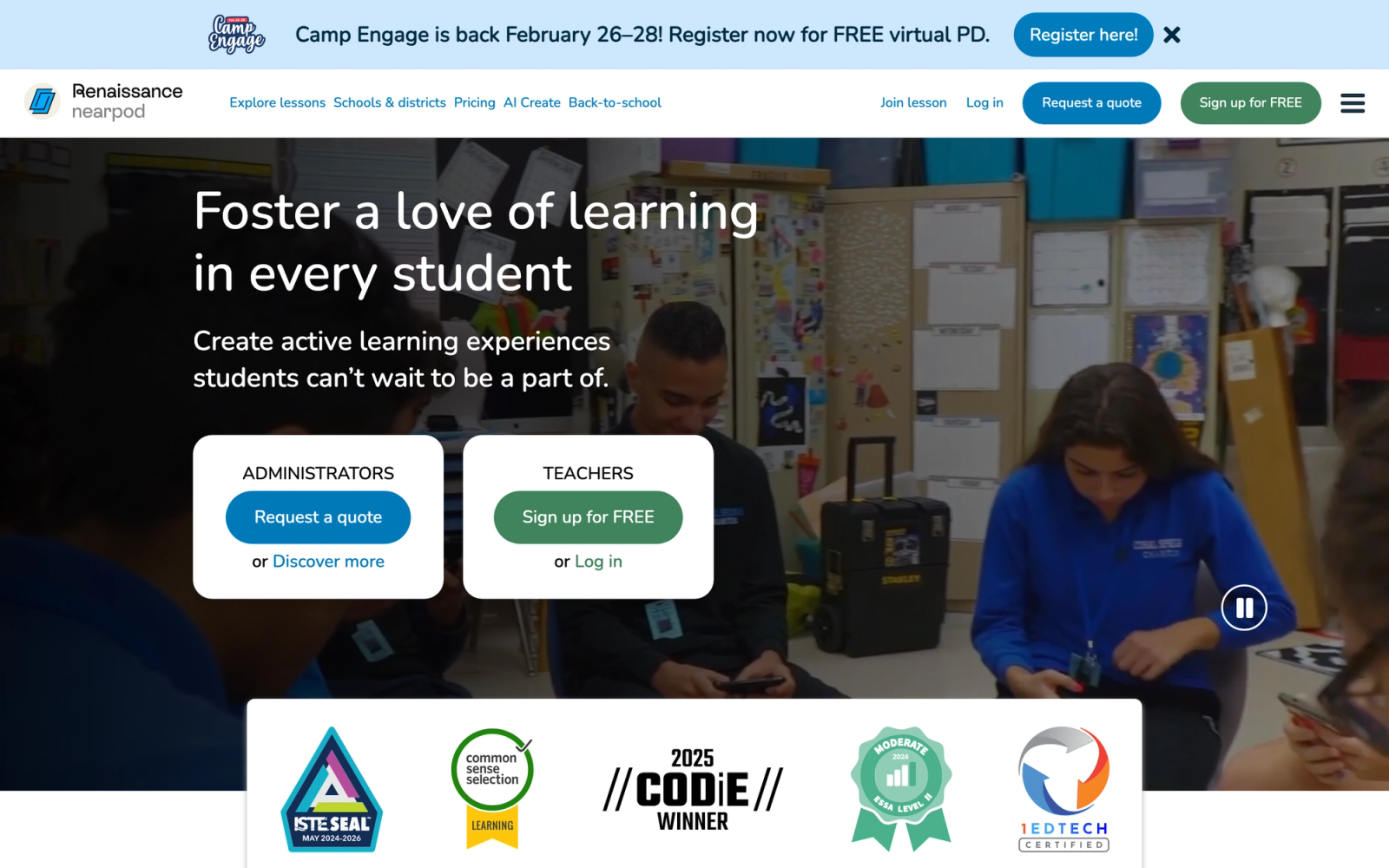 Nearpod homepage hero section
