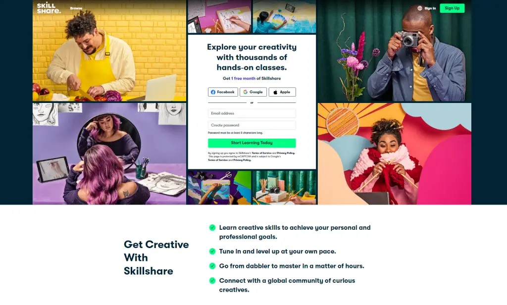 Skillshare creative class platform interface