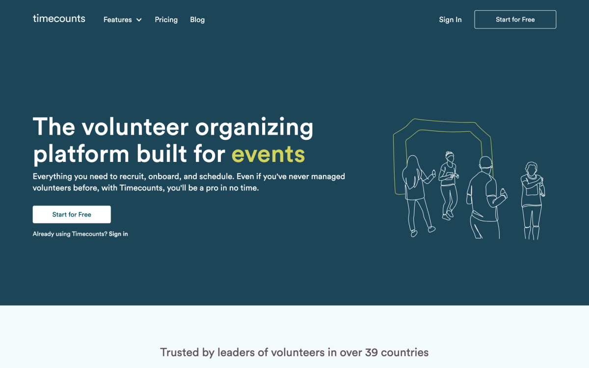 Timecounts homepage hero section