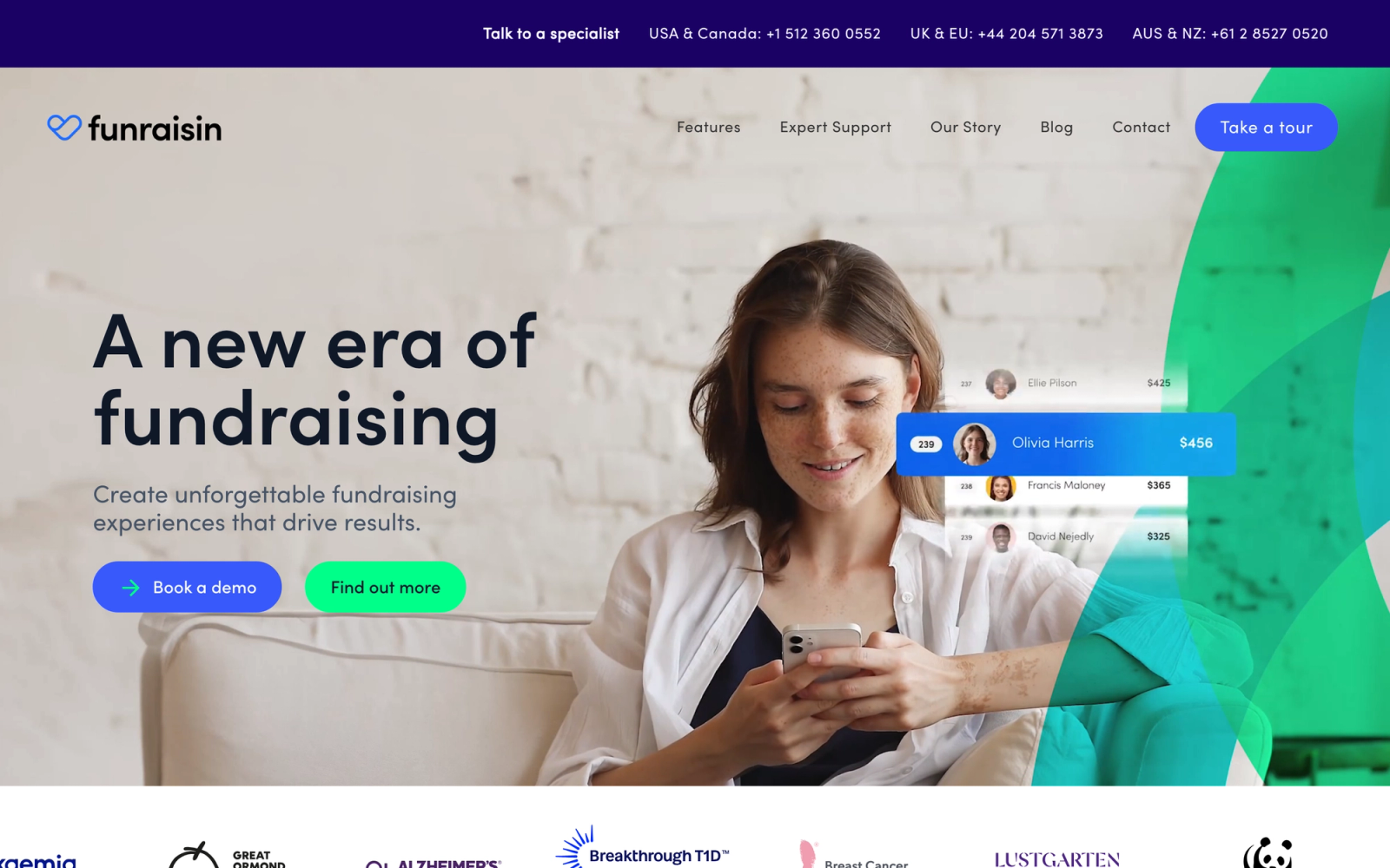 Funraisin homepage hero section