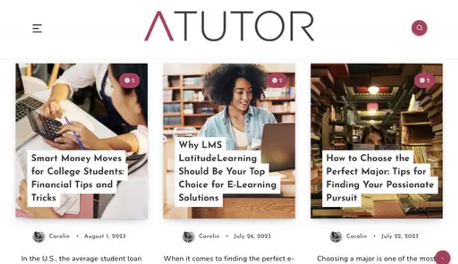Image shows ATutor's Open Source LMS home page