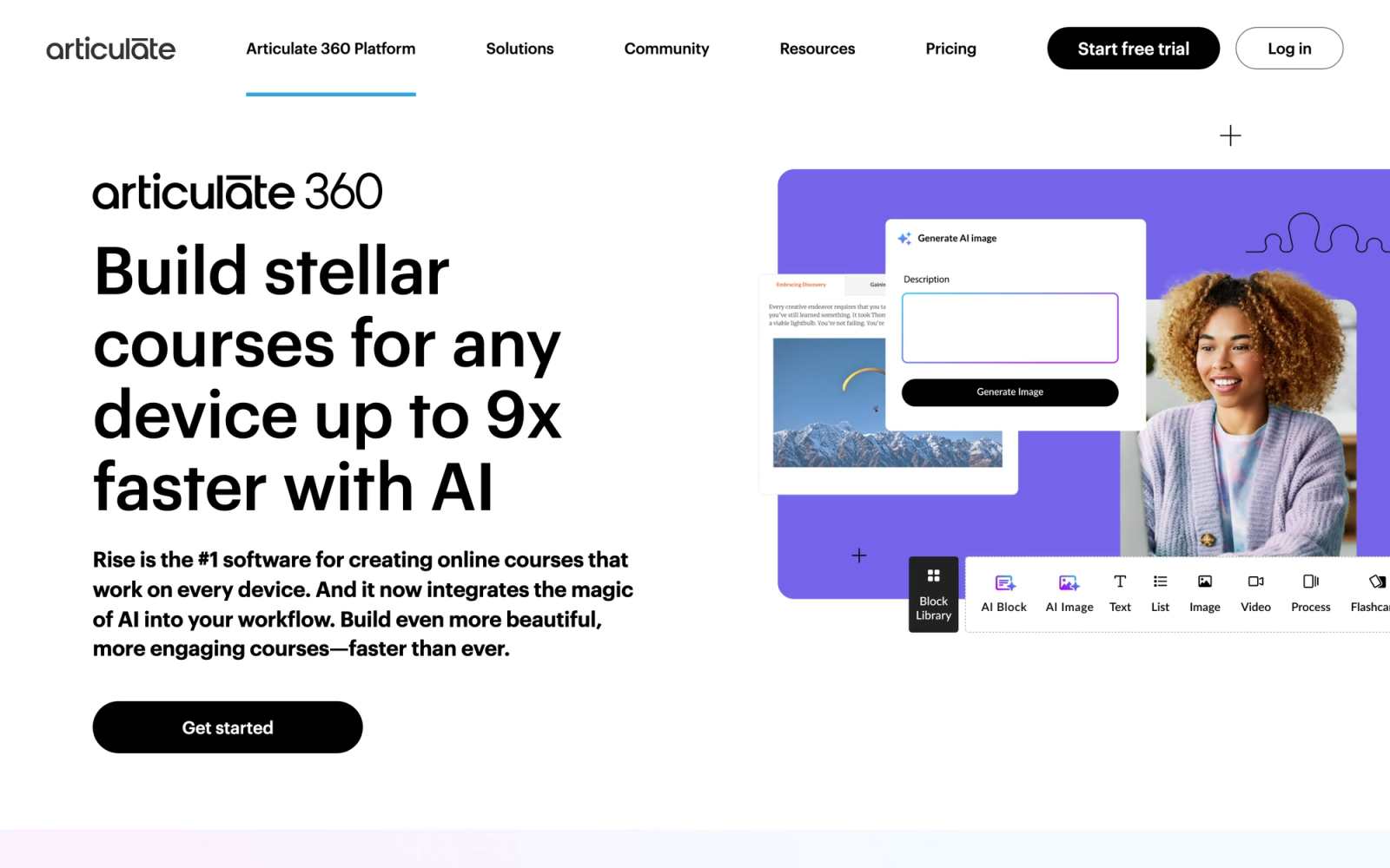 Articulate Rise 360 homepage hero section