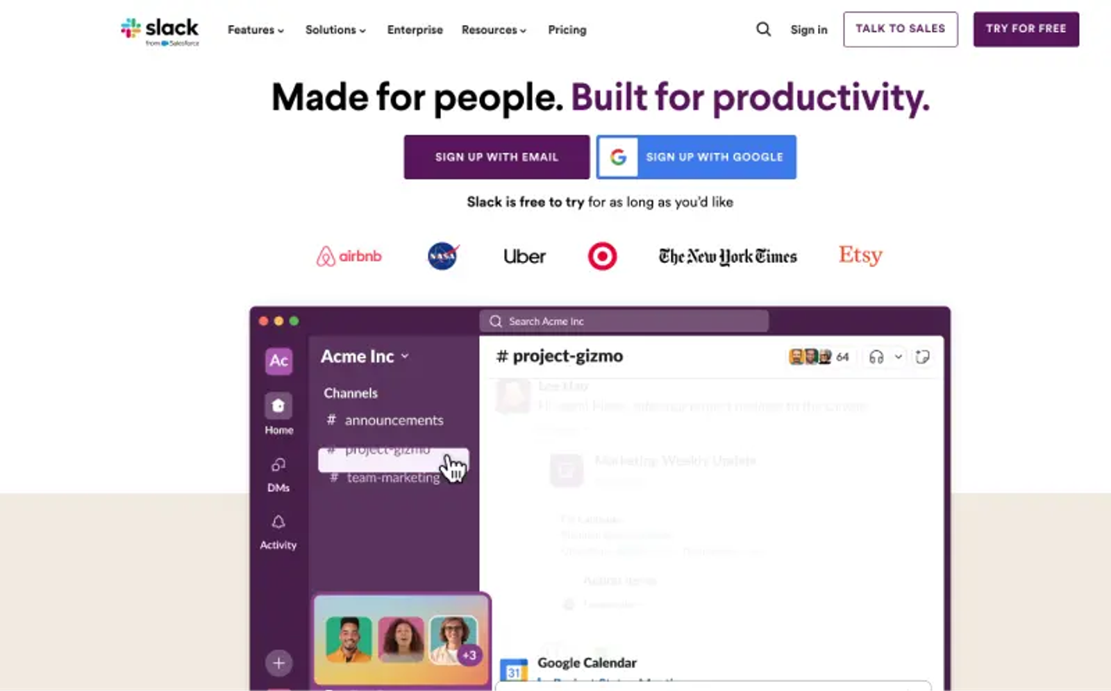 slack homepage