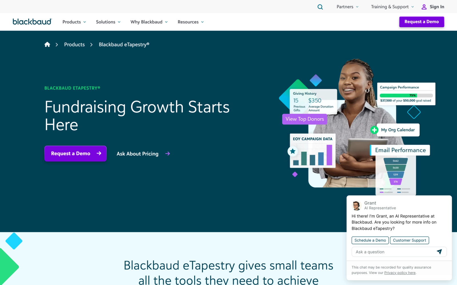 Blackbaud eTapestry homepage hero section