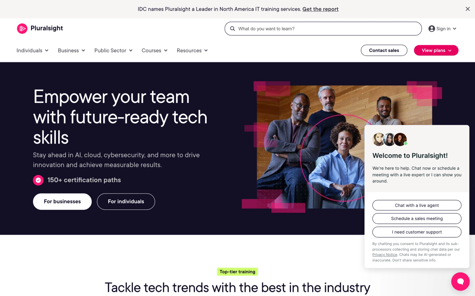 Pluralsight homepage hero section