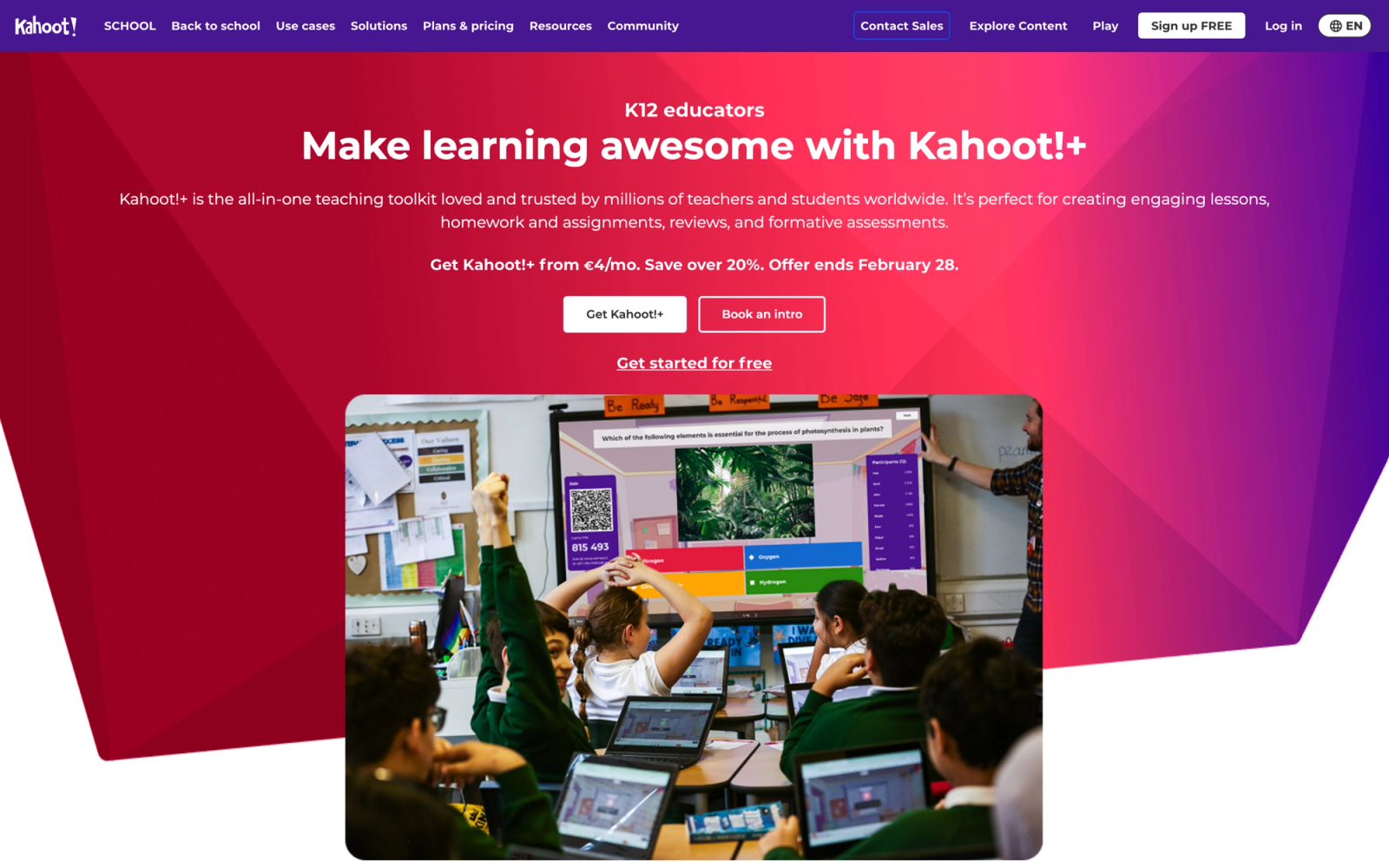Kahoot! homepage hero section